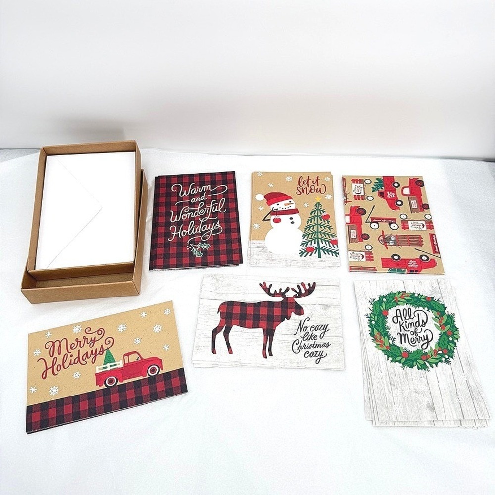 Hallmark Christmas Greeting Cards Buffalo Plaid Rustic Farmhouse Stationery Set